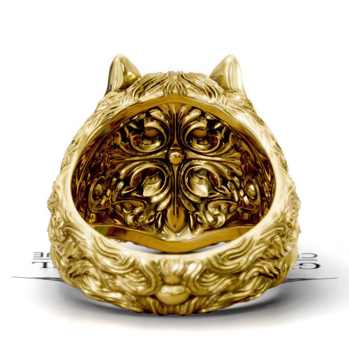 Handcrafted Wolf Ring Unique Engraved Design Bold Heavy Wolf