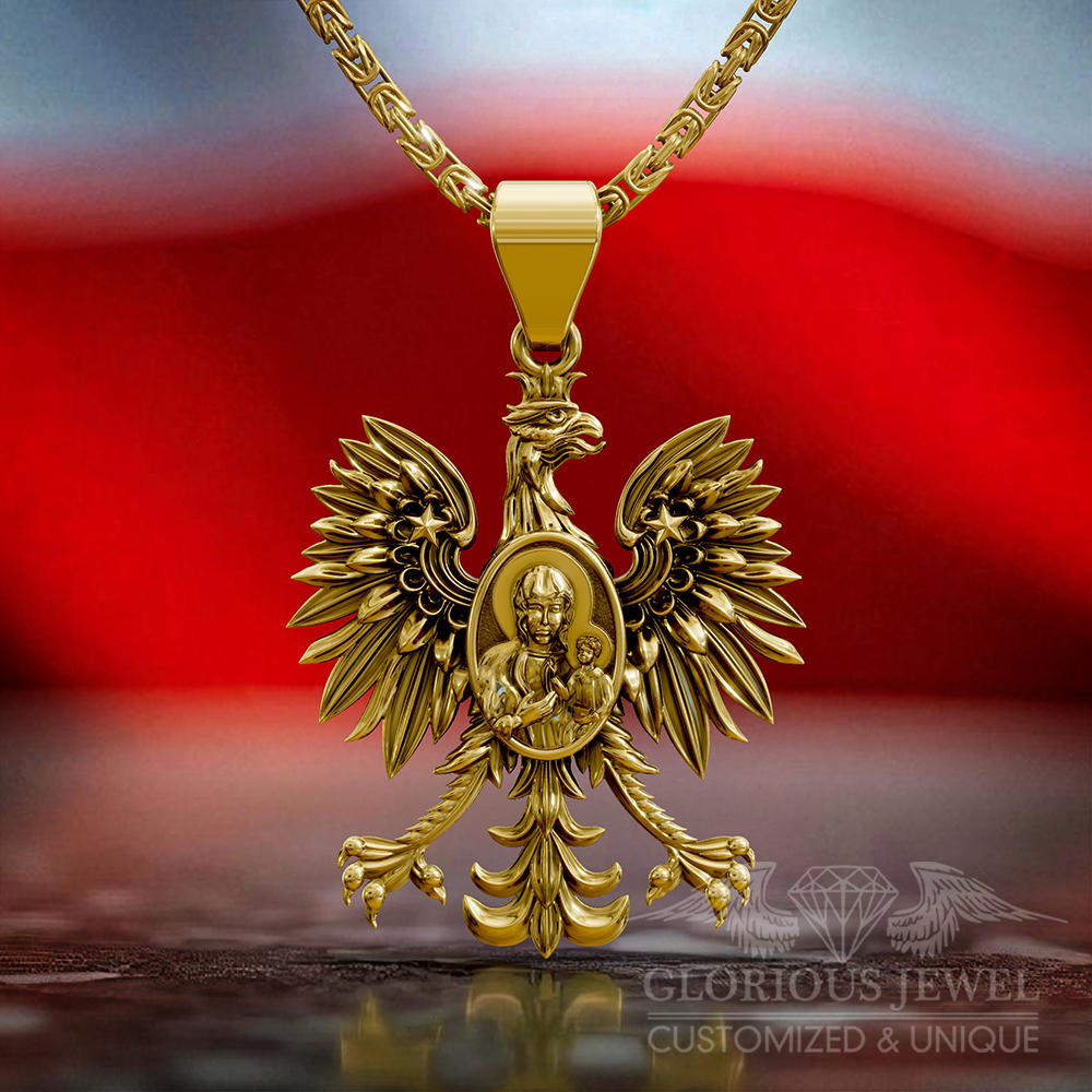 5 cm Wisiorek Orzeł Polski z Maria i Jezuz