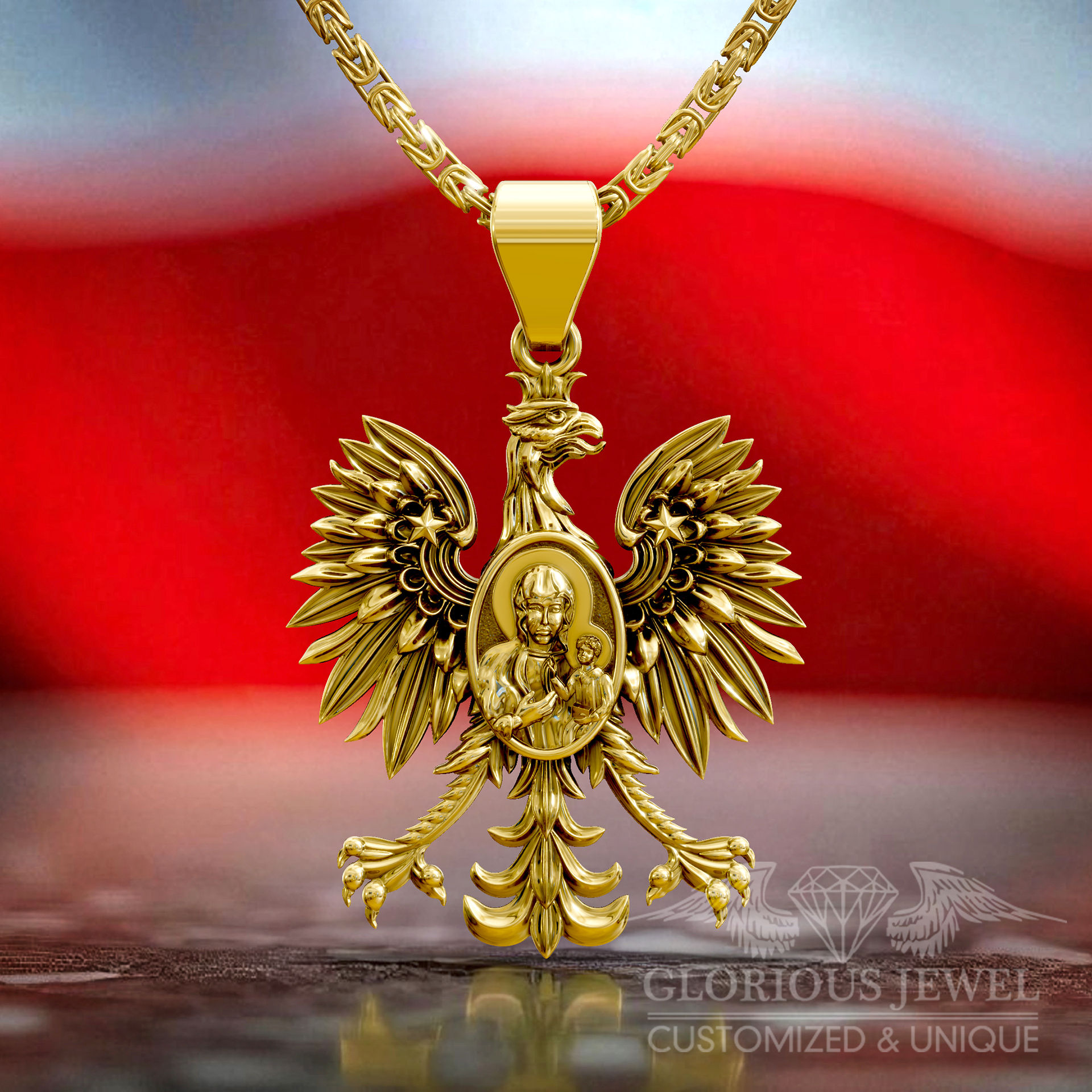 Polish Eagle Gold Pendant - 5cm Necklace for National Day Celebration
