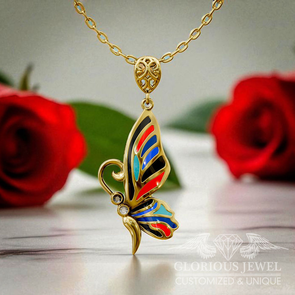 Unique Batterfly pendant, Gold Batterfly necklace, Butterfly Enamel jewelry