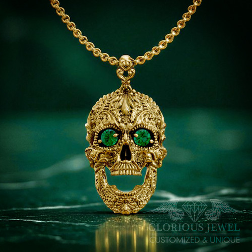 Custom Gold Skeleton Pendant Gemstone Sugar Skull Pendant Day Of