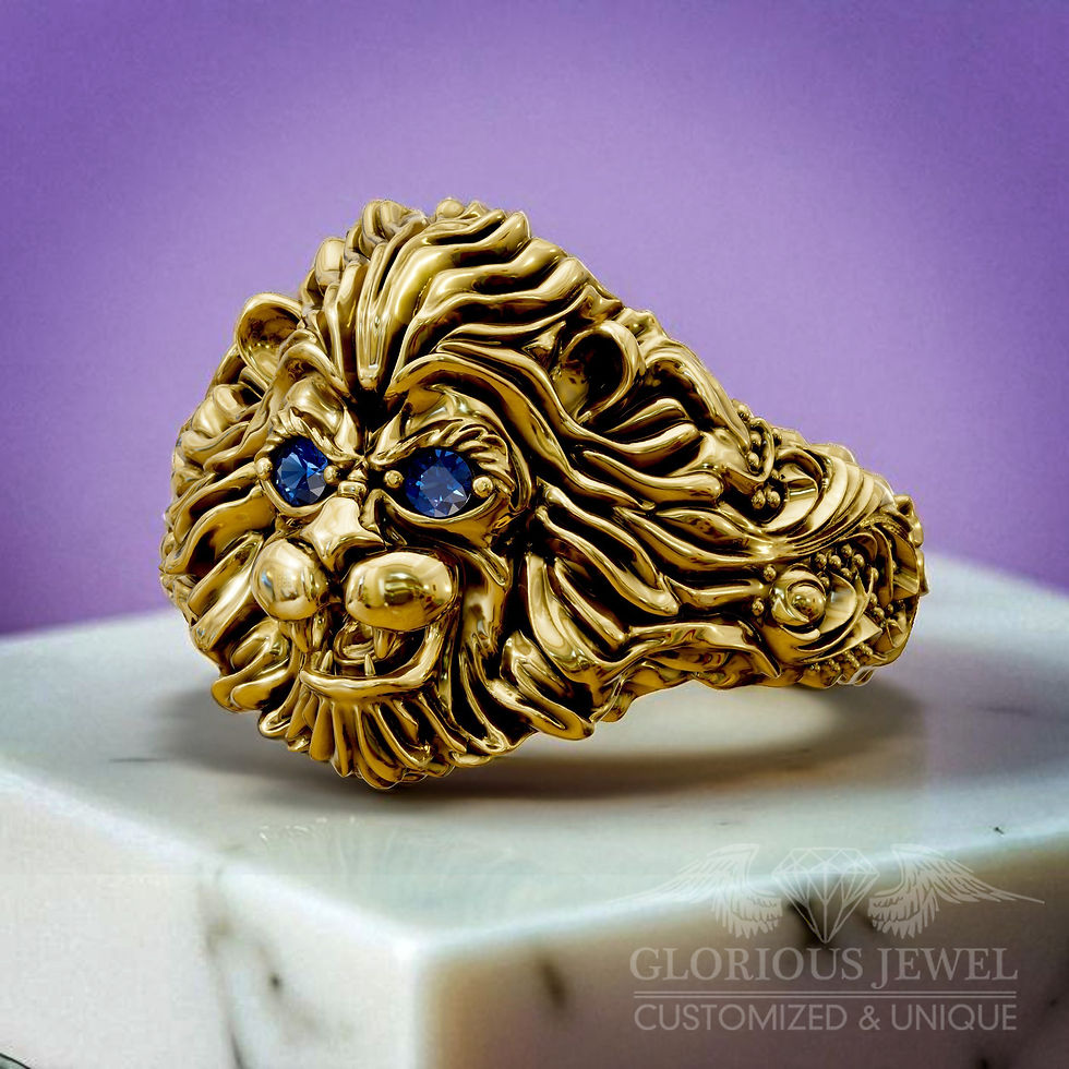 King Lion ring with unique ornamental design all around for women