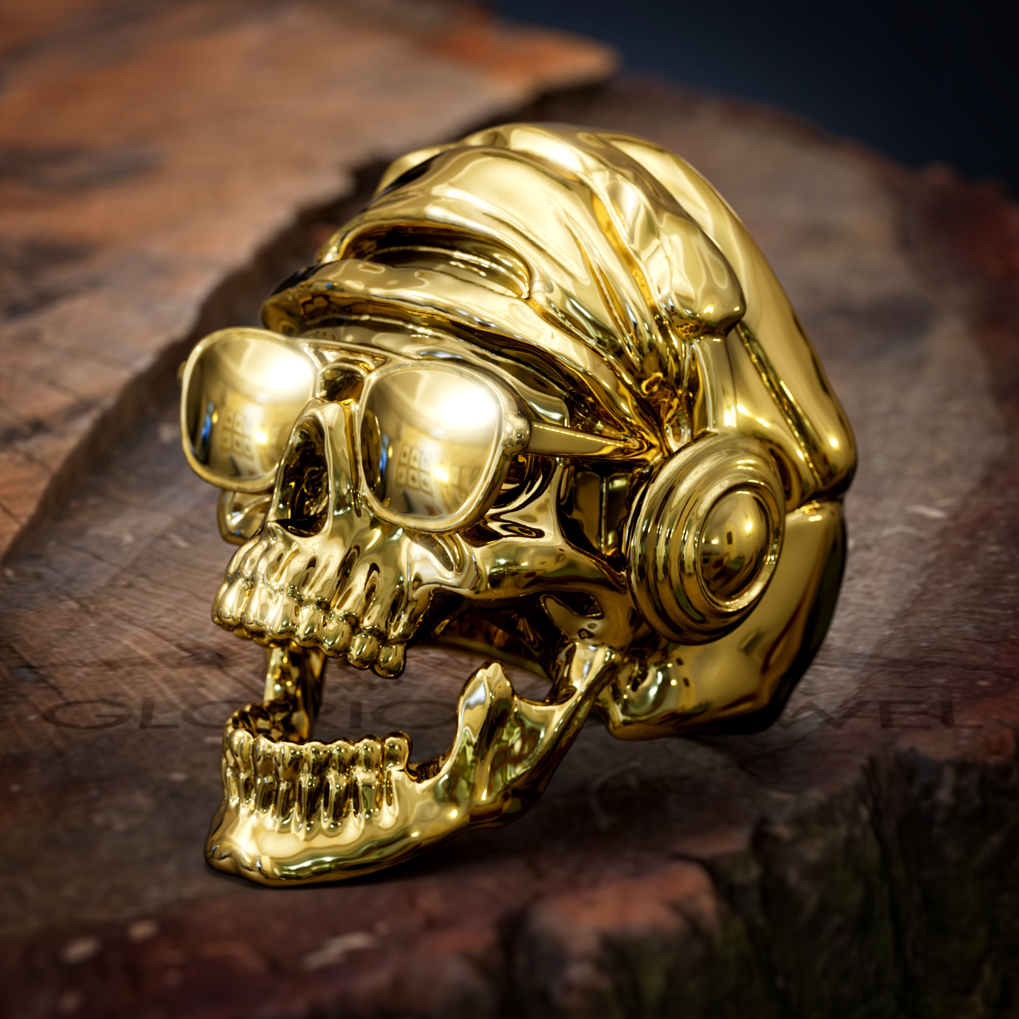 Skull Ring Set with Headband and Glasses in Gold & Silver - Unique Skull Jewelry