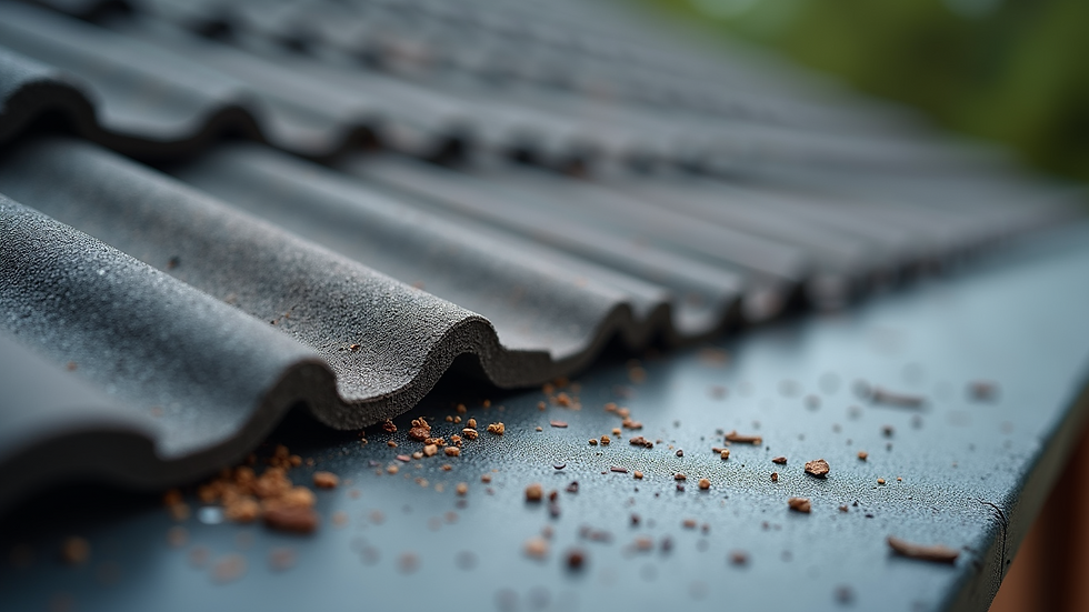 Close-up view of roofing materials including shingles and underlayment