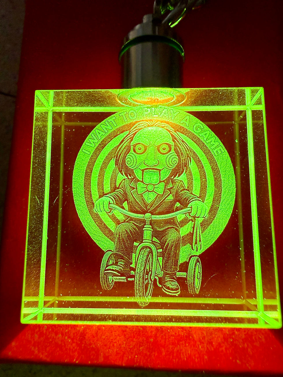 Thumbnail: Jigsaw Inspired Inner Engraved K9 Crystal Keychain With Multicolour LED 