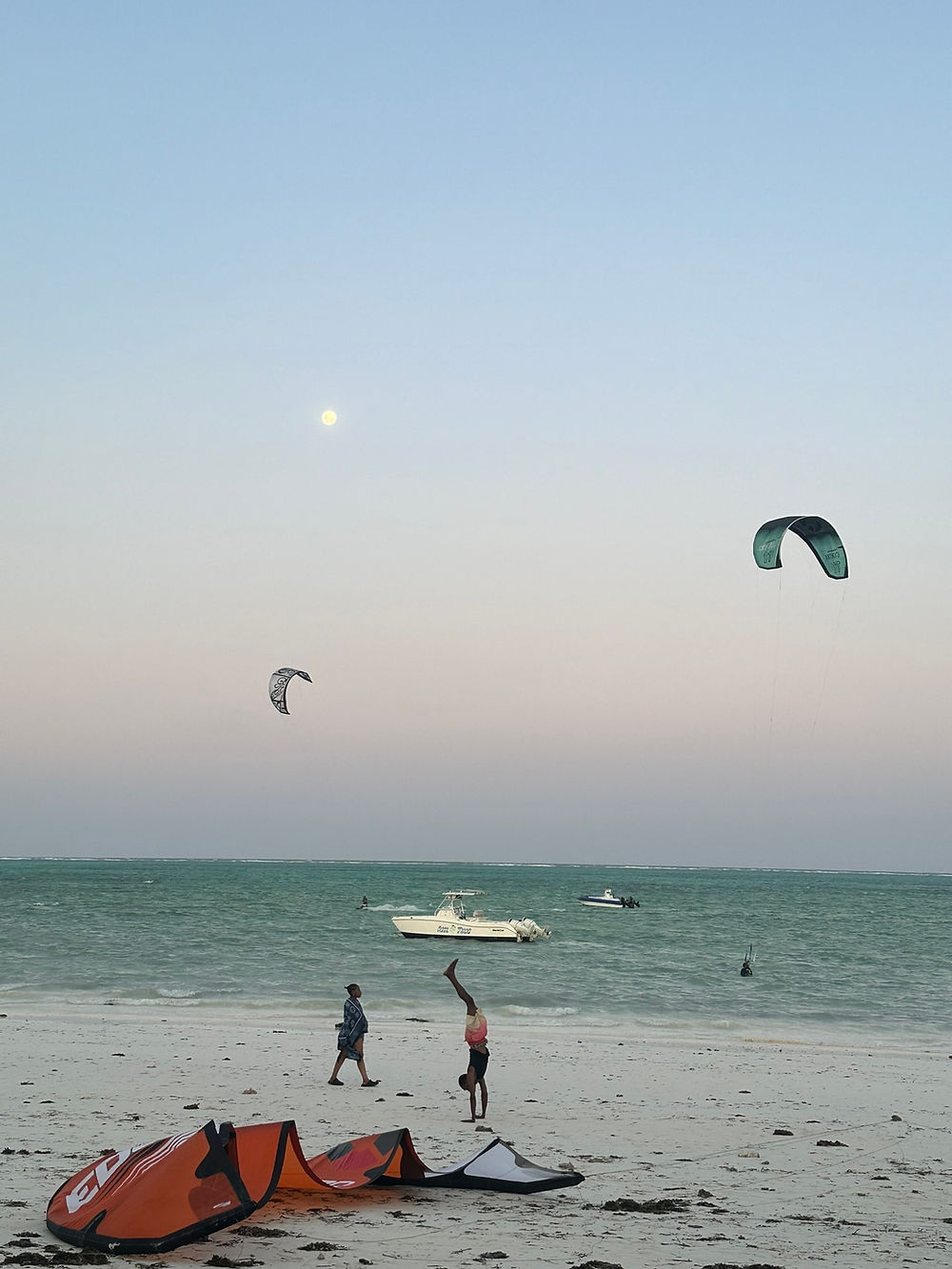 Kitesurfing on Paje beach, Zanzibar.