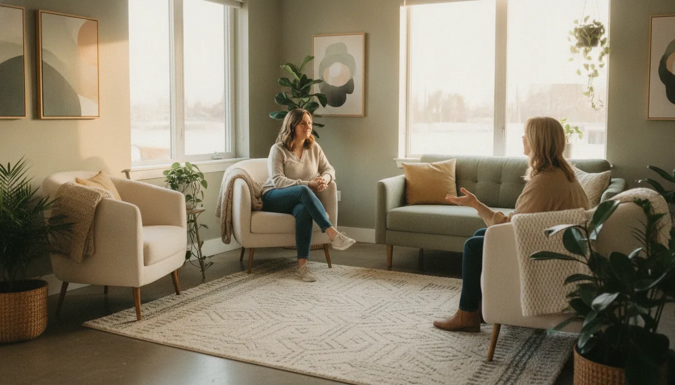 A calm counselling conversation supporting confidence and self-understanding