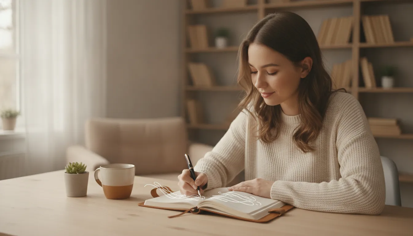 A calm person jotting down a few notes to help prepare for their first counselling appointment