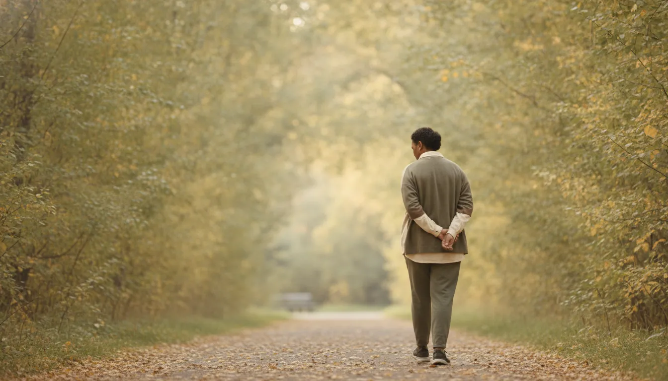 Person walking through a quiet Edmonton park after grief counselling