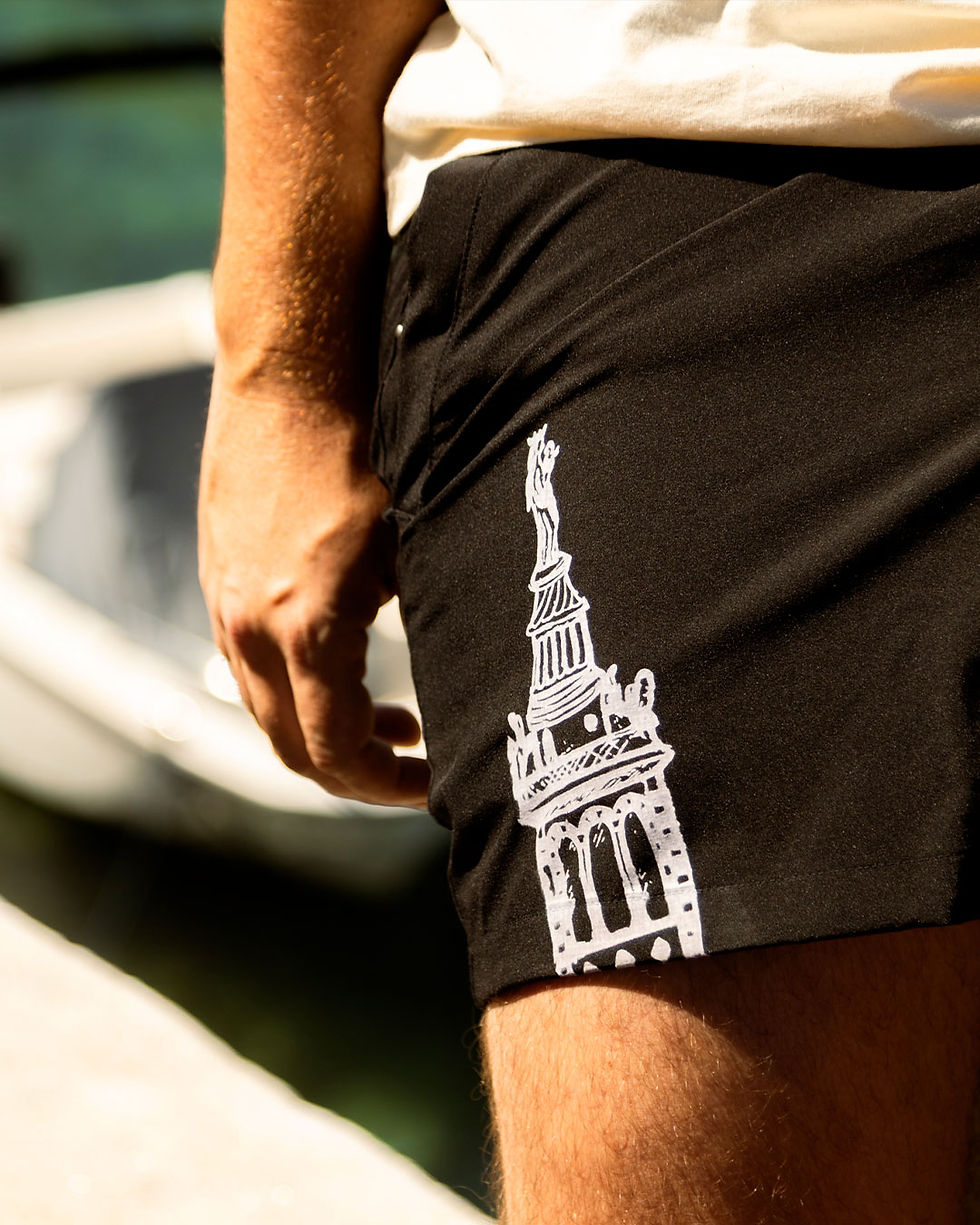 Miniature : Maillot de Bain Short Homme Bonne Mère Marseille Bleu Beige et Noir – Longomai