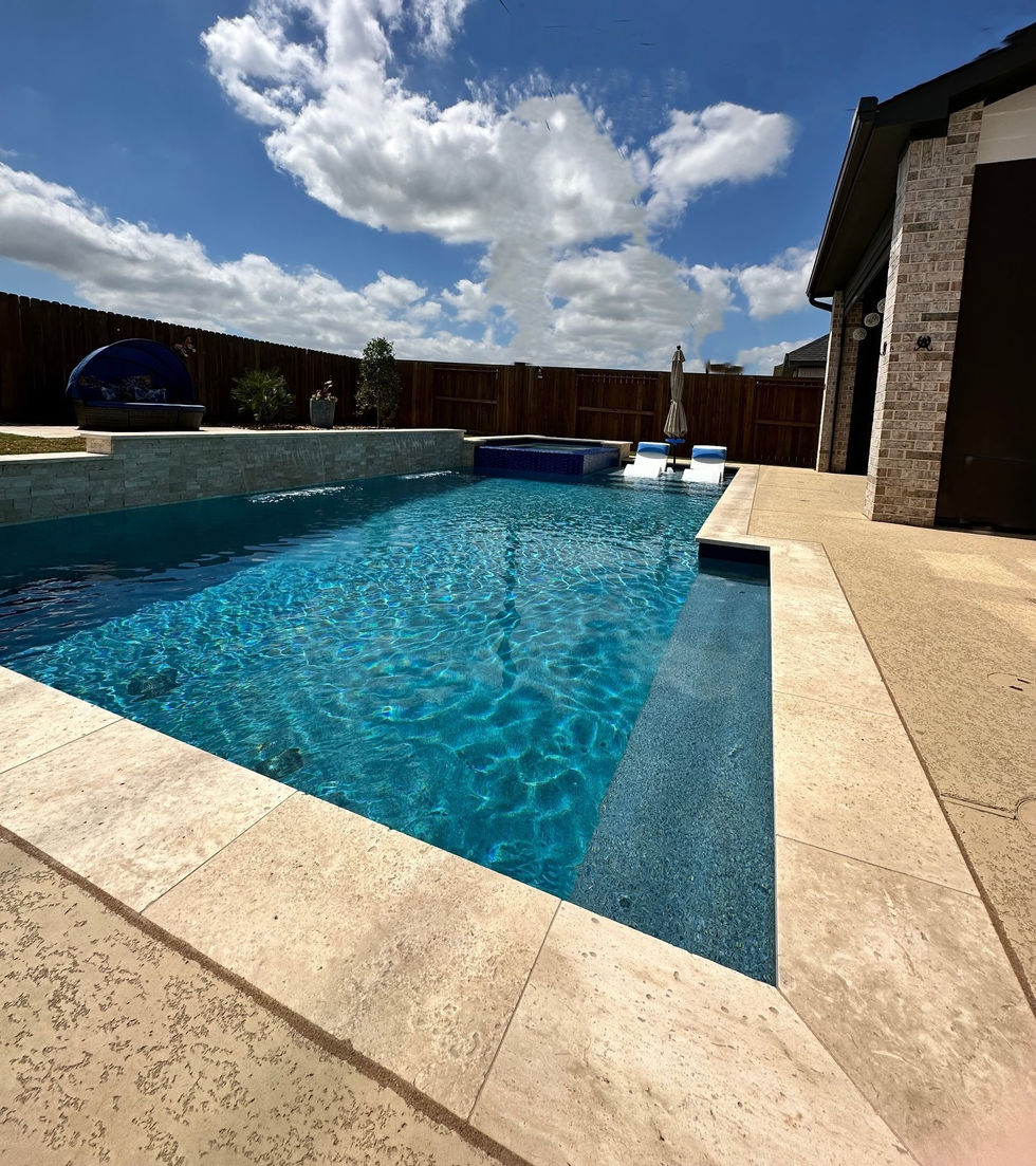 The convenient deep end bench serves as an easy entrance to the pool or a place to sit and enjoy the view.