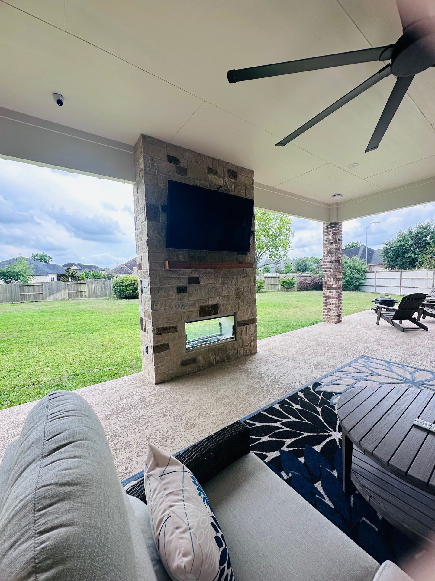 Patio Cover with See-Through Fireplace, Outdoor Kitchen and Entertaining Space