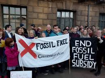 fossil free Cambridgeshire political portest banner