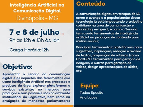 Câmara de Divinópolis oferece curso gratuito sobre uso de Inteligência Artificial na comunicação pública