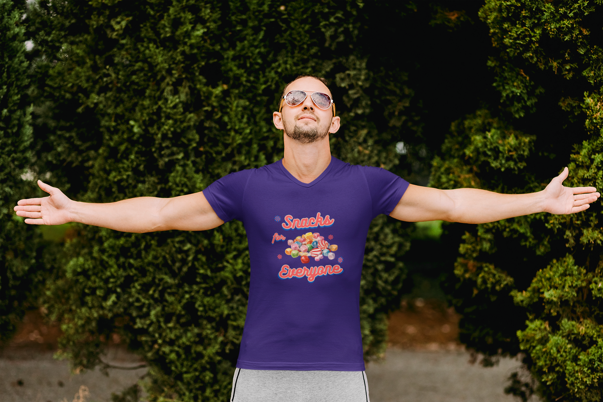 Snacks For Everyone V-Neck Tee — Candy Graphic Snack Lover Shirt