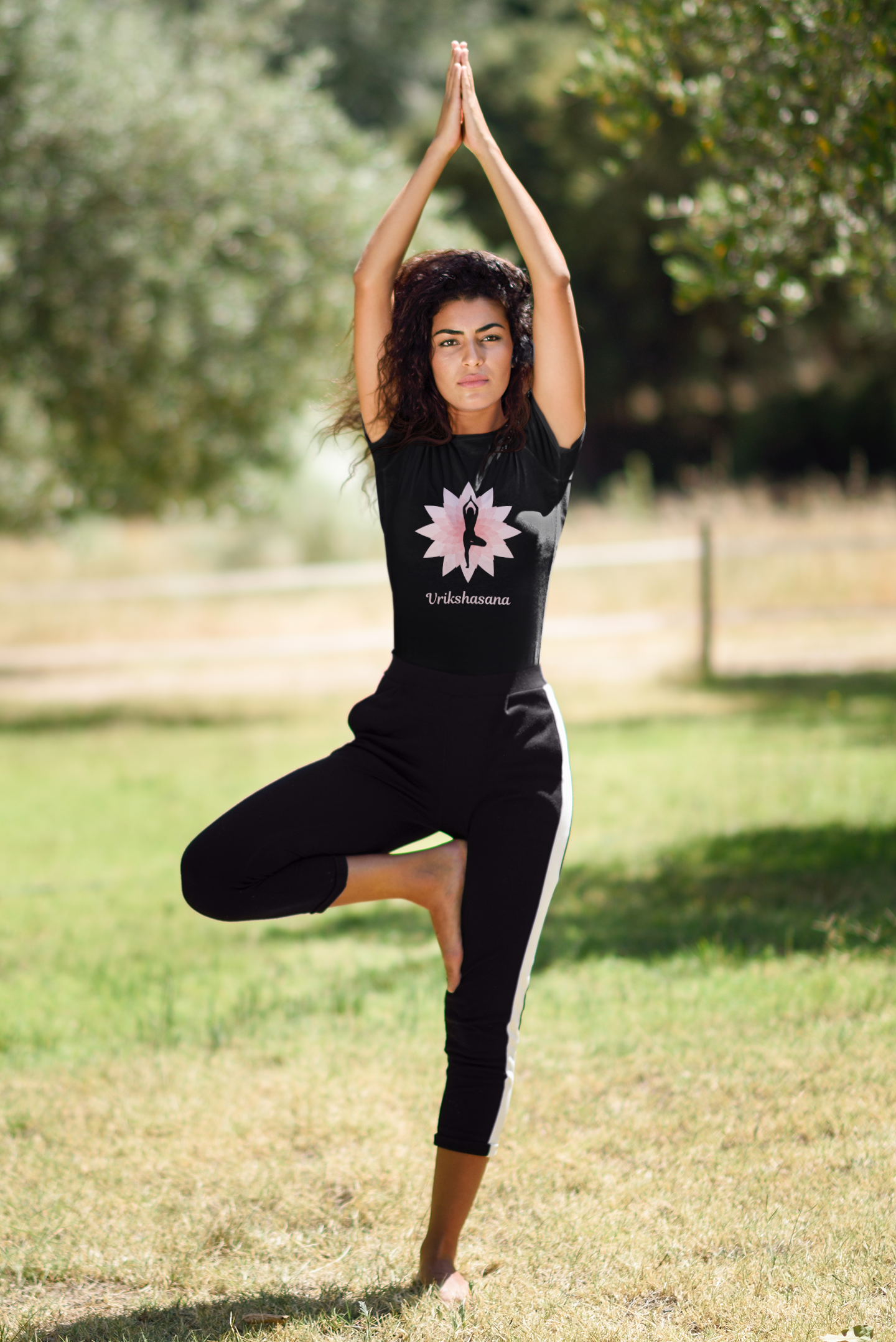 Yoga Lotus Women’s Tee — Pink Mandala & Pose Graphic