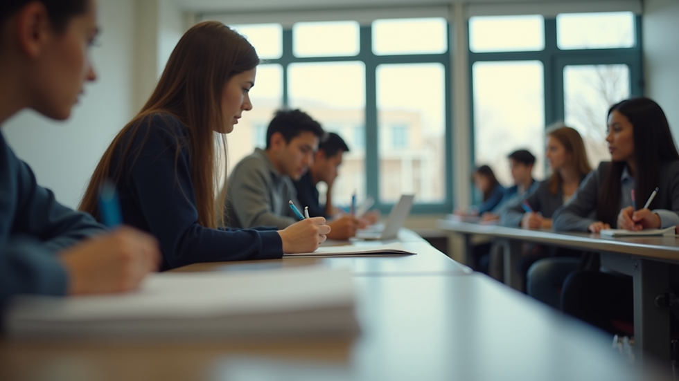 Eye-level view of a classroom with students engaged in learning