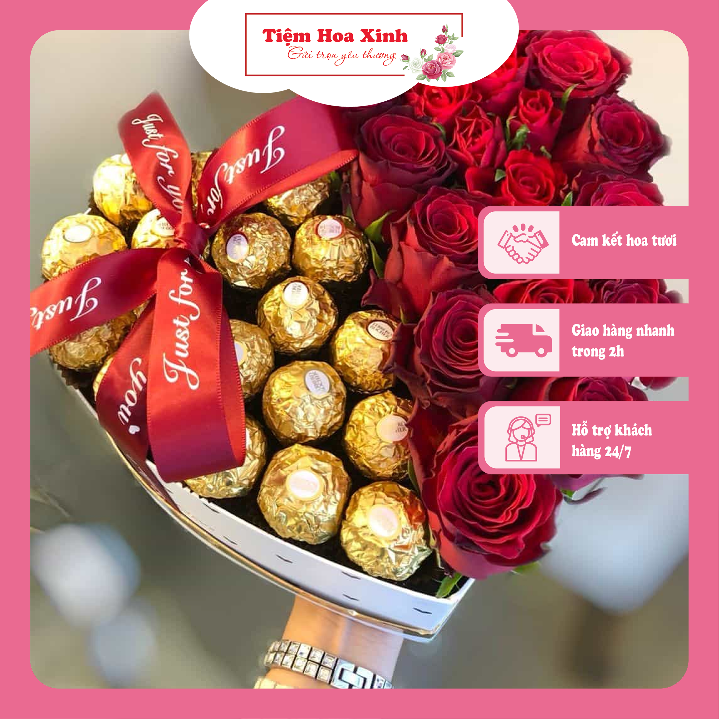 Set socola kèm hoa tươi tại Tiệm Hoa Xinh, món quà hoàn hảo kết hợp giữa vị ngọt ngào của socola và vẻ đẹp tinh tế của hoa tươi, dành tặng những người đặc biệt trong các dịp quan trọng.