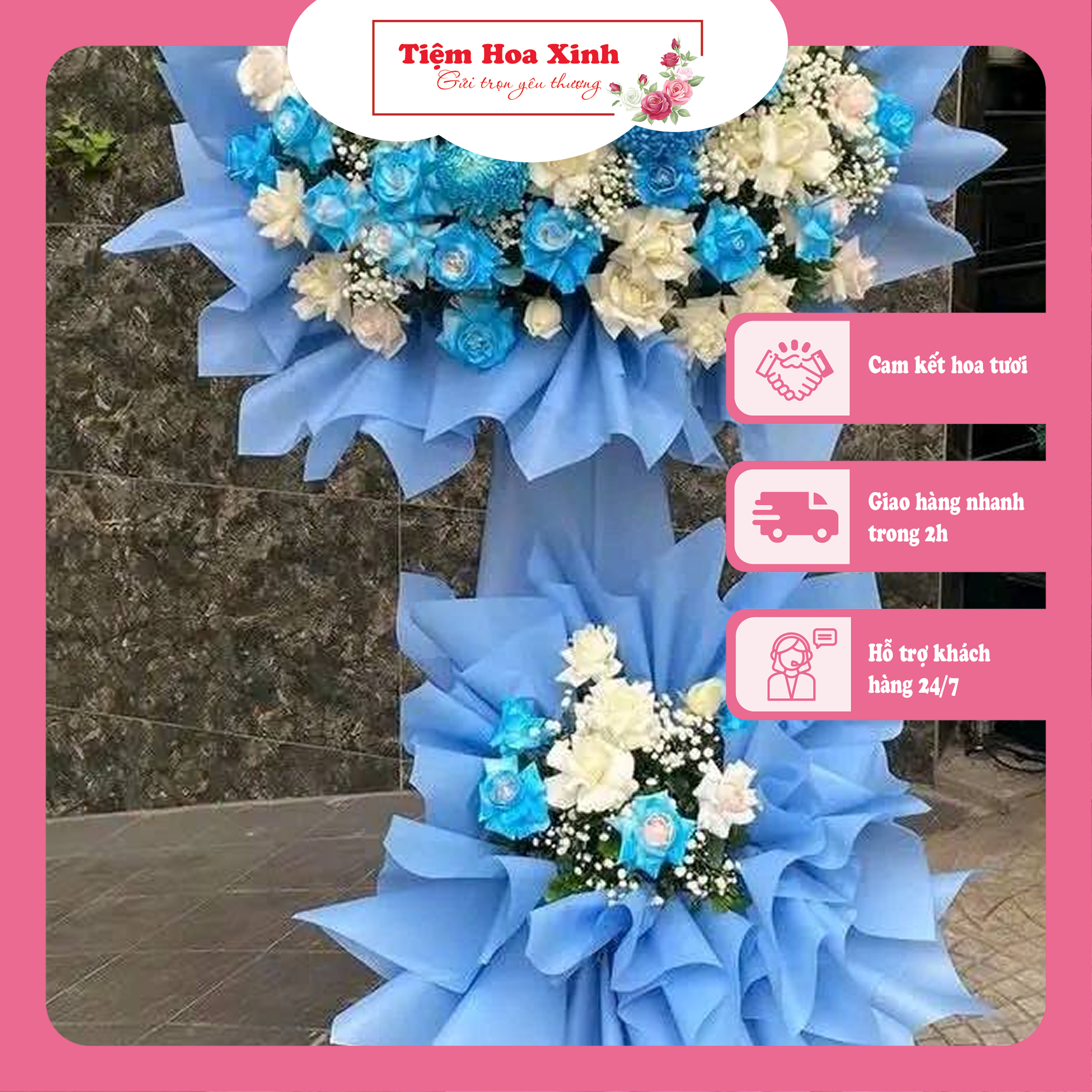 KỆ HOA CHÚC MỪNG TONE XANH MINT