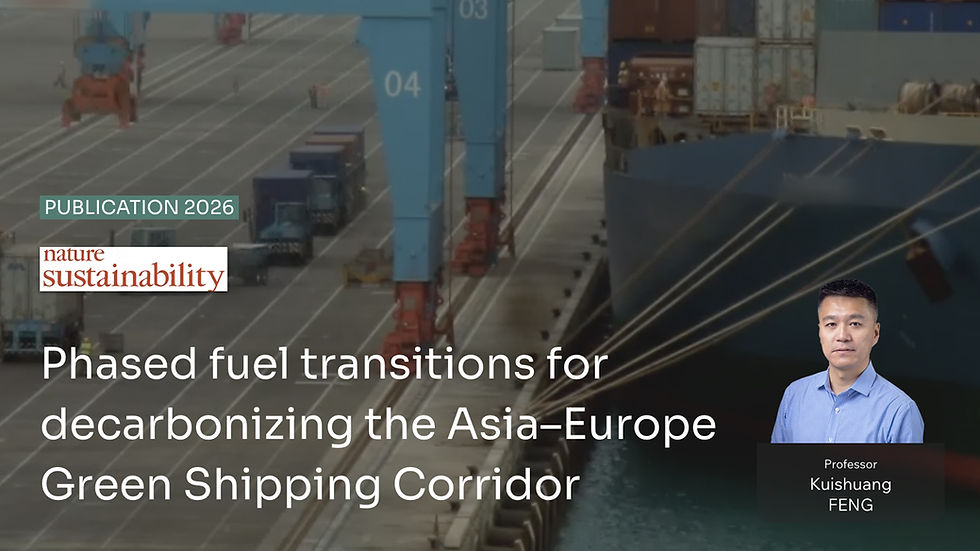 Nature Sustainability cover, Publication 2026, cargo ship at port, Professor Kuishuang Feng, title on green shipping corridor