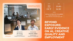 HKU geography seminar poster with two professors, AI office graphics and title Beyond Exposure on AI and employment