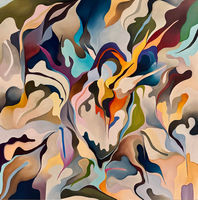 Œuvre abstraite colorée aux formes douces et ondulantes, mêlant des nuances pastel et vives de bleu, rose, orange, vert et violet. L'ensemble donne une impression de légèreté et de dynamisme, rappelant une danse.