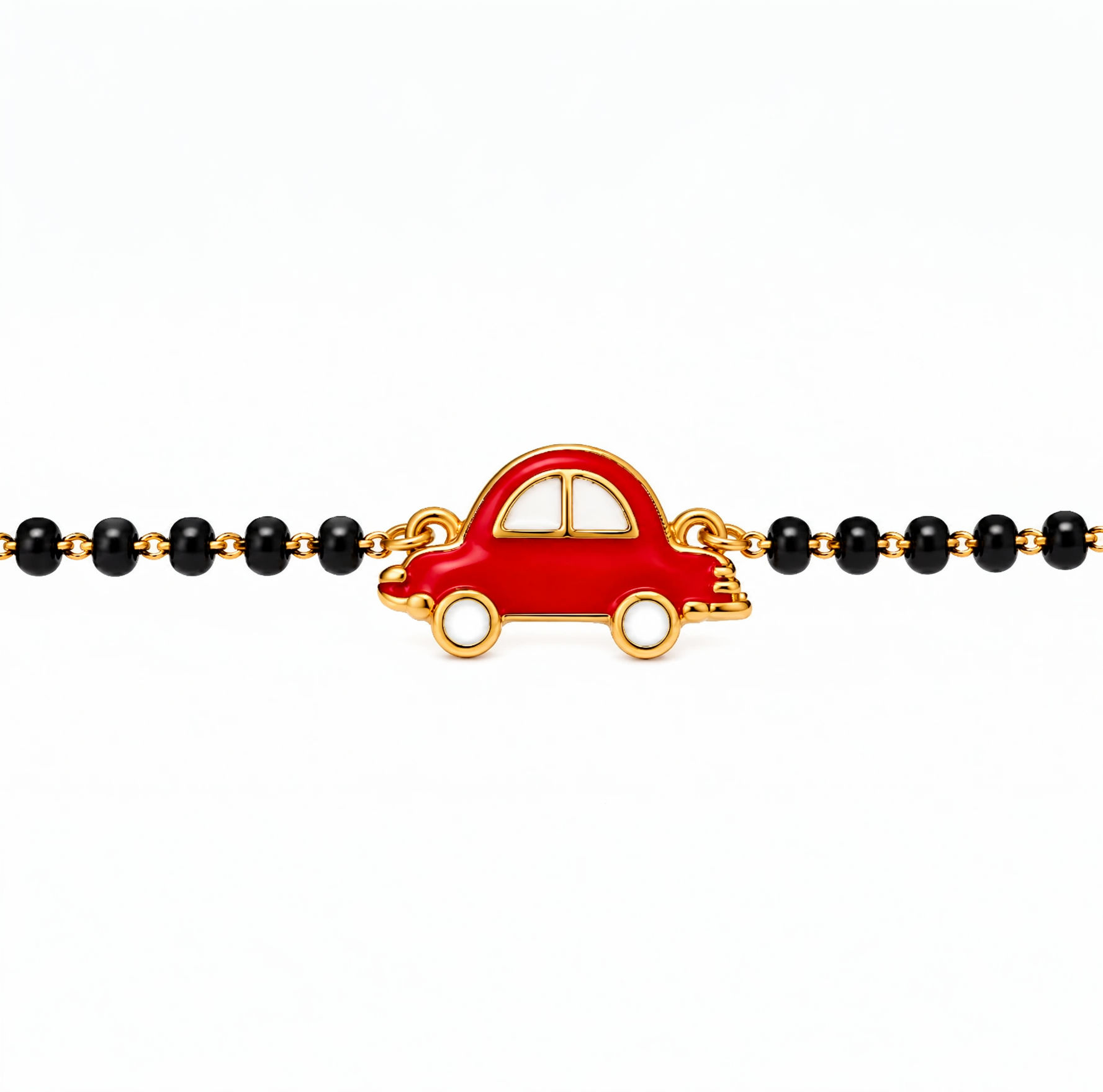 Babies & Kids Enamel Car Black Bead Gold-Plated Silver Bracelet