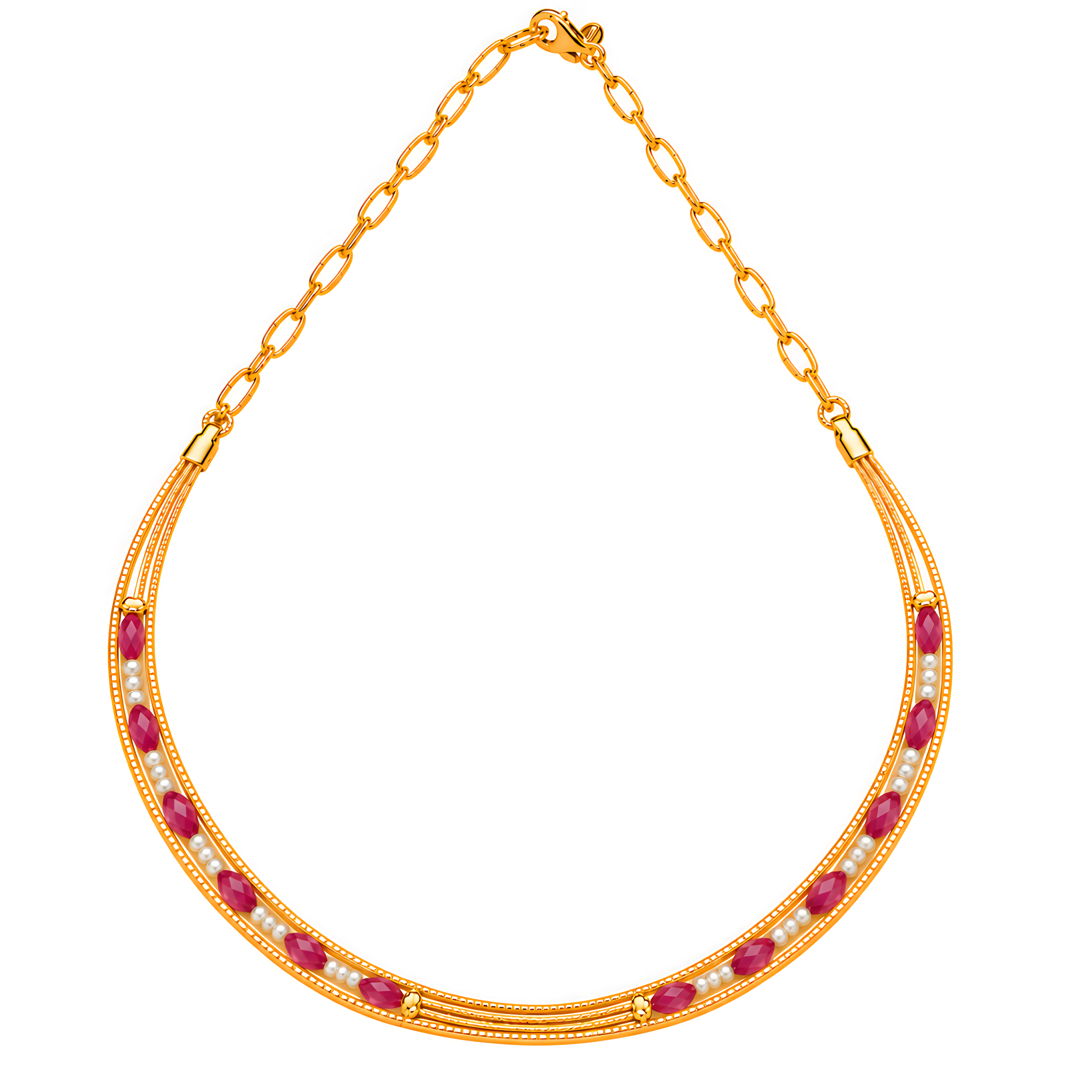 Hasli Ruby & Pearl Beaded Gold-Plated Silver Collar Necklace