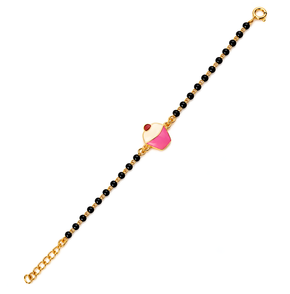 Thumbnail: Babies & Kids Enamel Cupcake Black Bead Gold-Plated Silver Bracelet