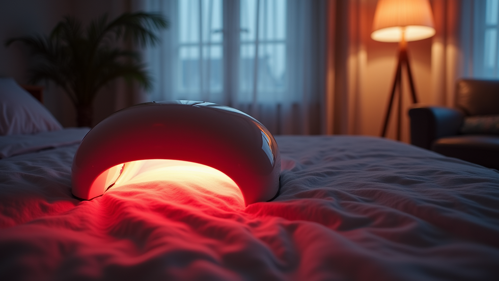 Eye-level view of a red light therapy device in a home setting