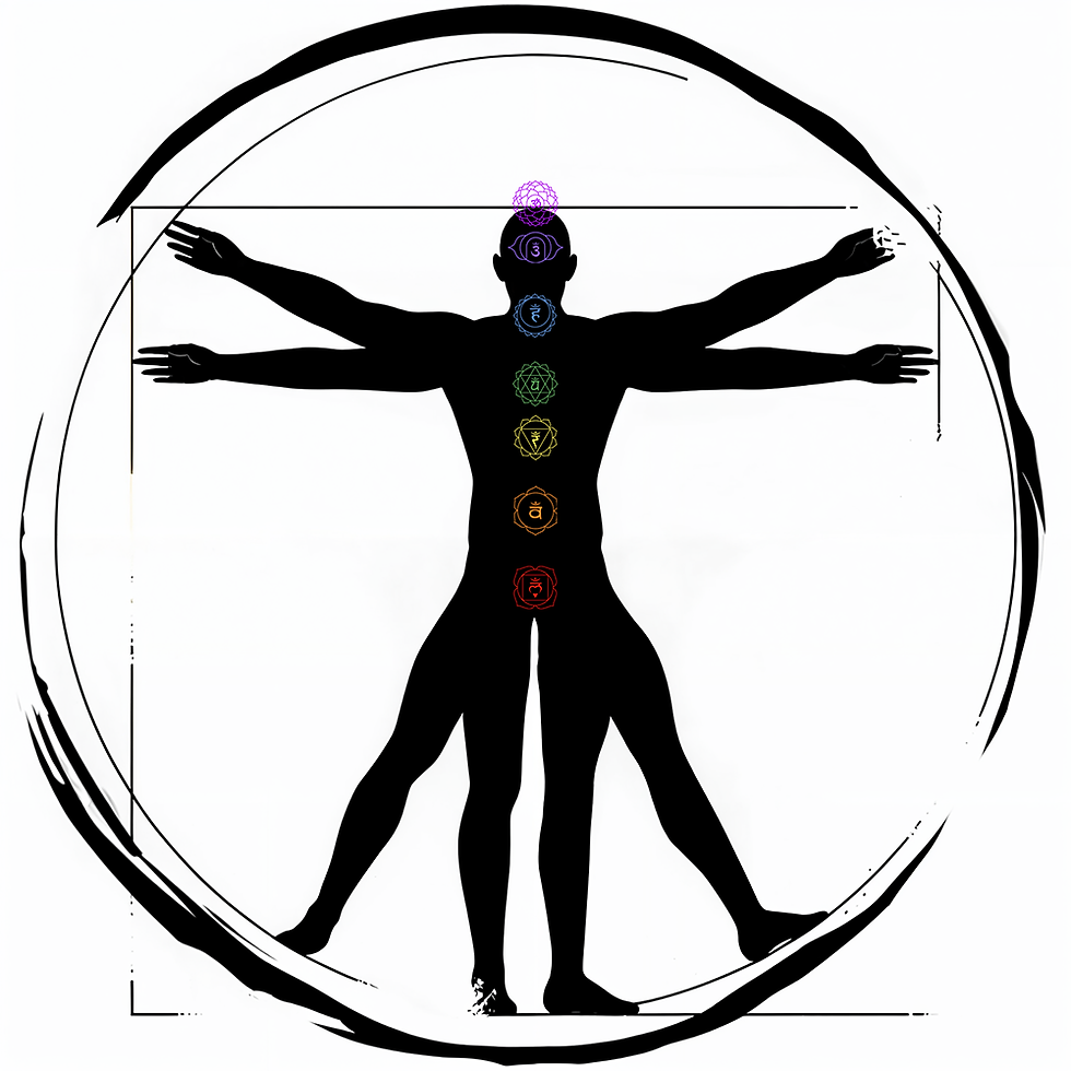 Image of a man showing the locations of chakras in the body