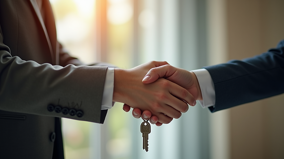 Close-up view of a real estate agent handing keys to a new homeowner