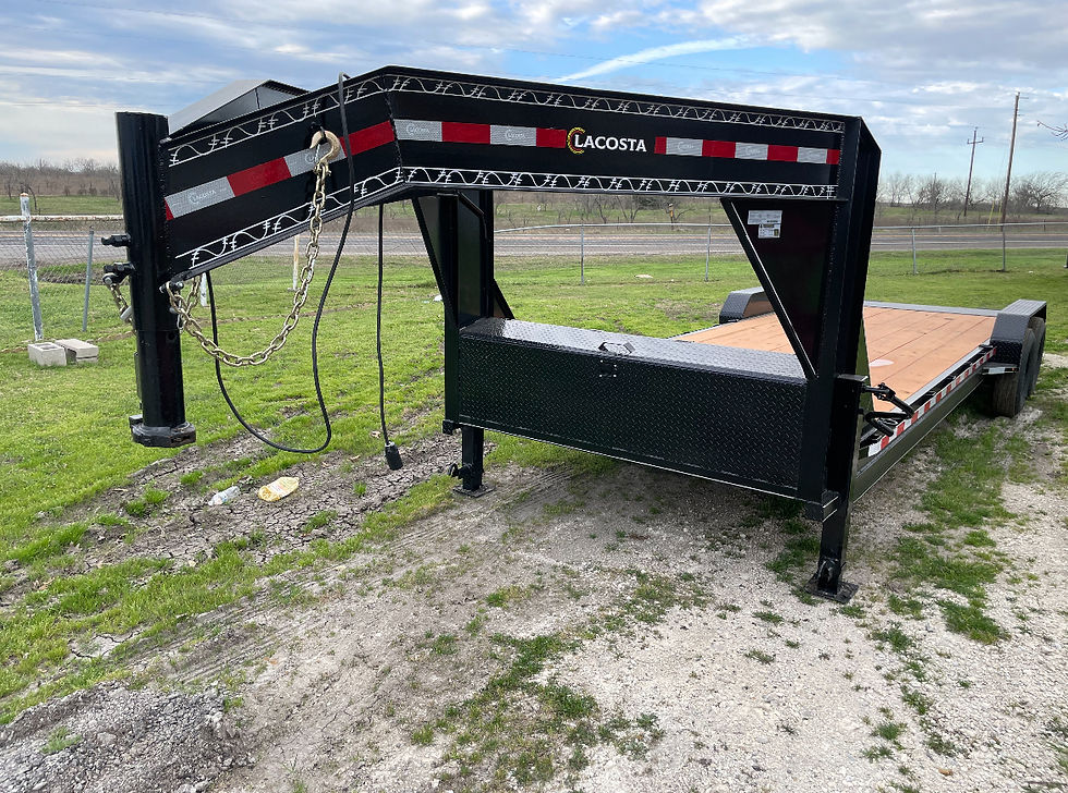 toolbox on a 24x83 LaCosta gooseneck car hauler with heavy-duty construction and tandem 7K axles