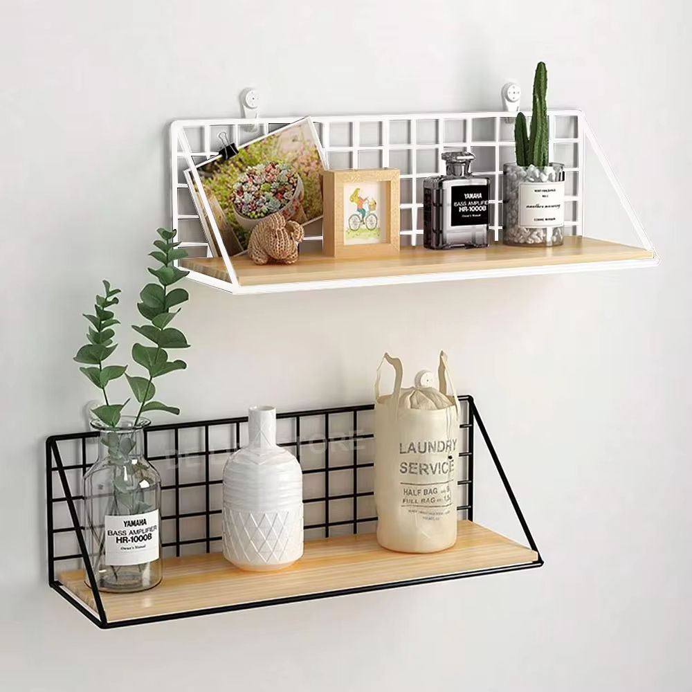 Wall Mounted Shelves Without Drilling Wood Hanging Shelf For Living Room Bedroom