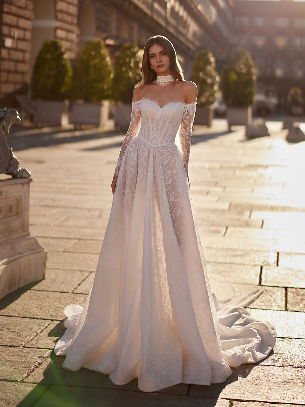 A-Linien Brautkleid mit Korsage, Ärmel und Chantilly-Spitze