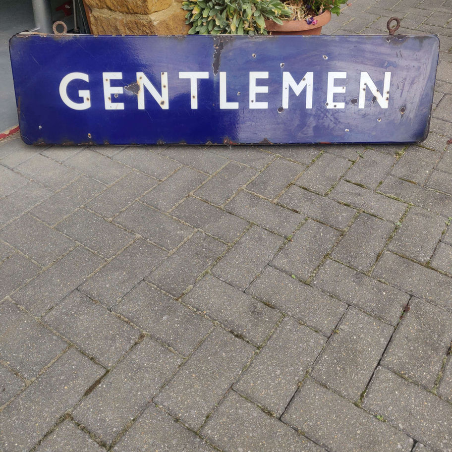 Antique Victorian probably early 1900s blue enamel gentlemen train station sign