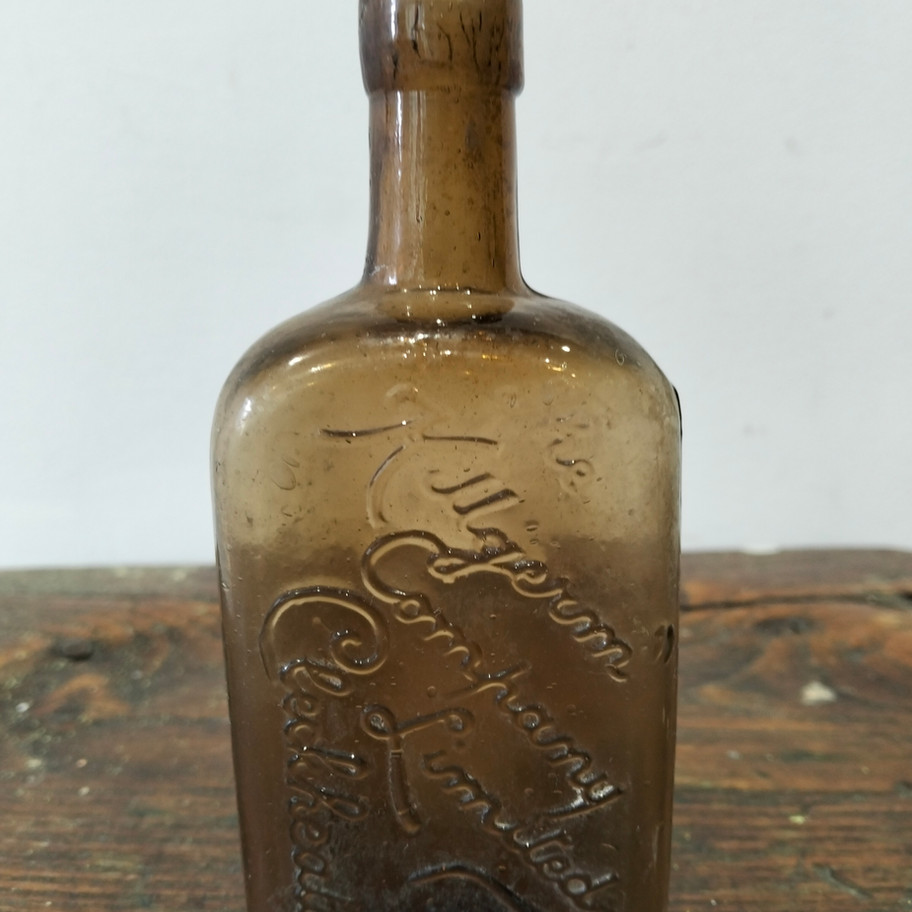 Antique Victorian or Edwardian amber glass poison bottle Killgeram Cleckheaton