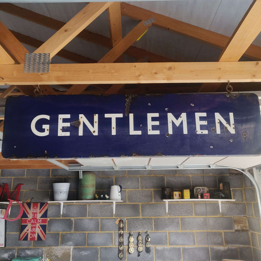 Antique Victorian probably early 1900s blue enamel gentlemen train station sign