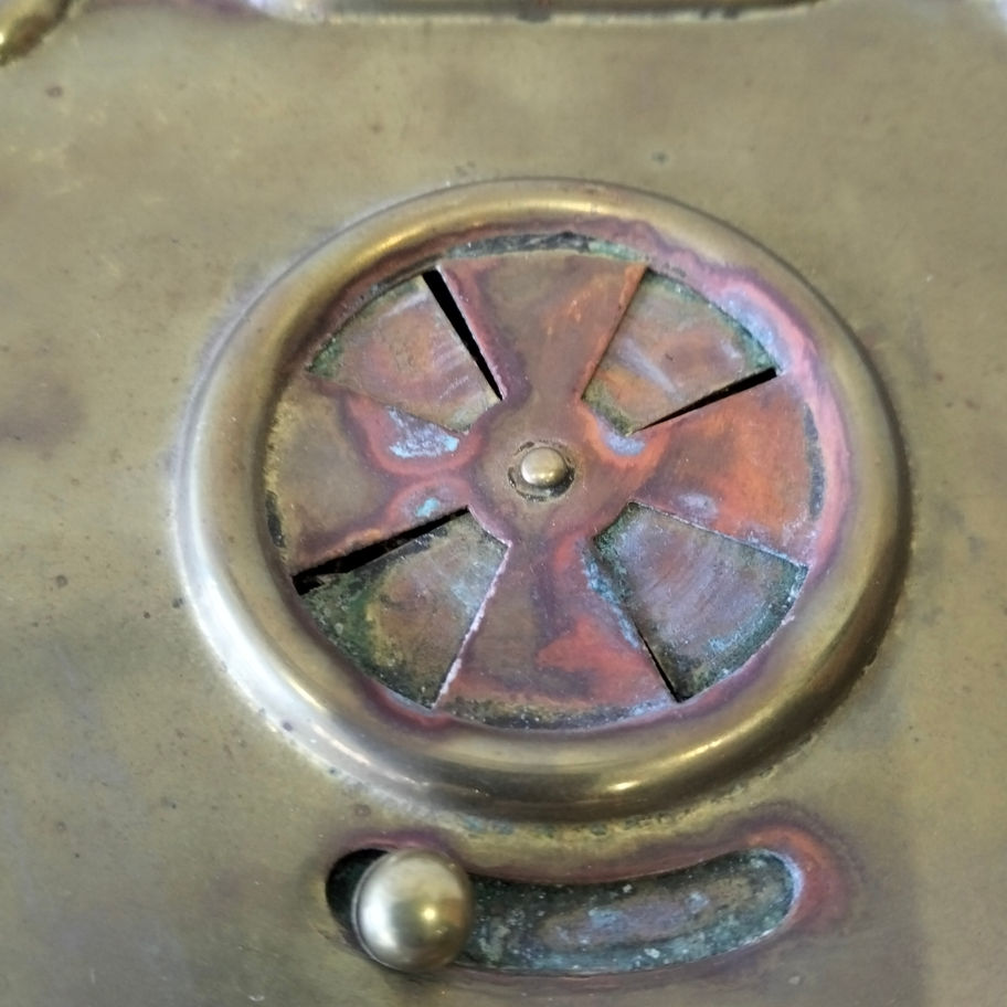 Antique Victorian late 19th or early 20th century brass chaufferette stoker