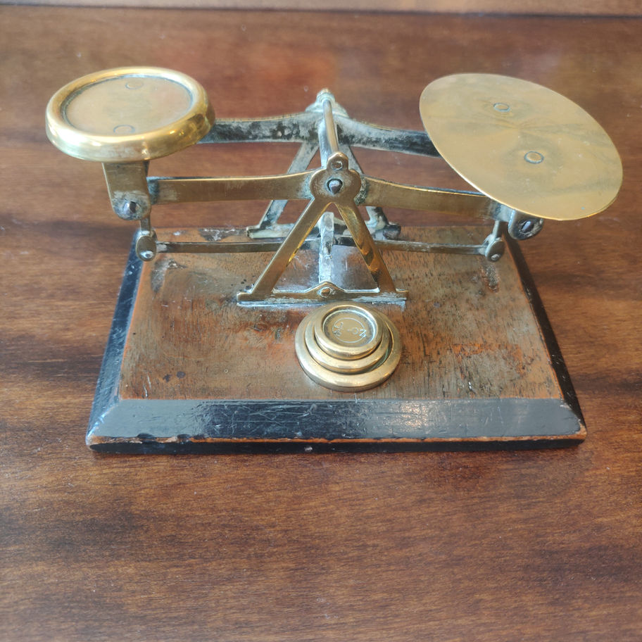 Antique early 20th century brass letter balance scales probably post office