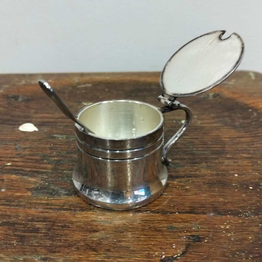 Vintage Silver-Plated Mustard / Condiment Pot with Spoon glass liner missing
