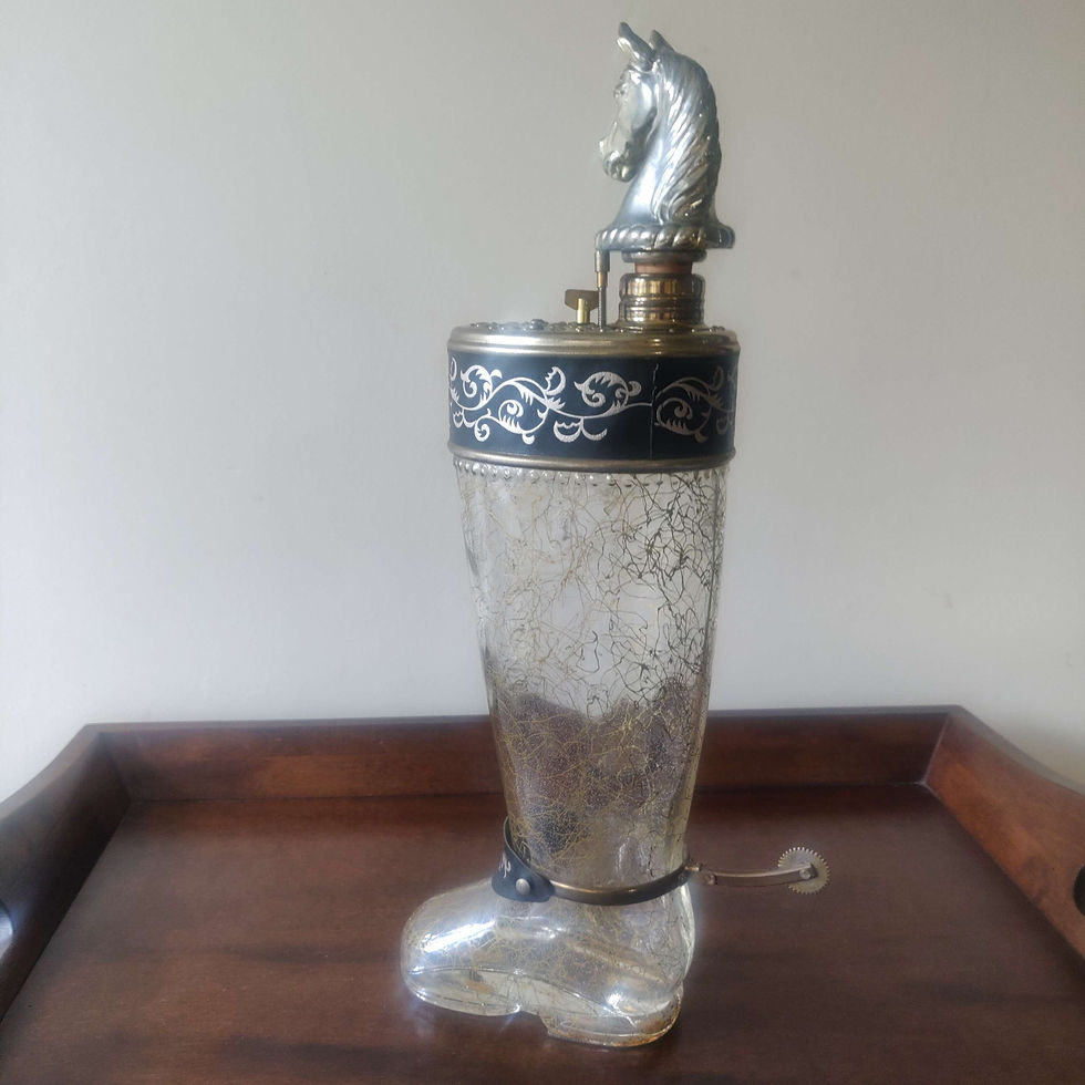 Vintage glass wine decanter musical plays (little brown jug)rare with all parts