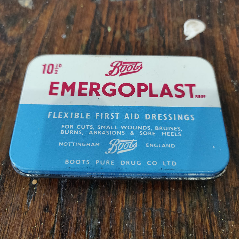 Vintage mid century 1950s /60s Boots chemist Emergoplast tin