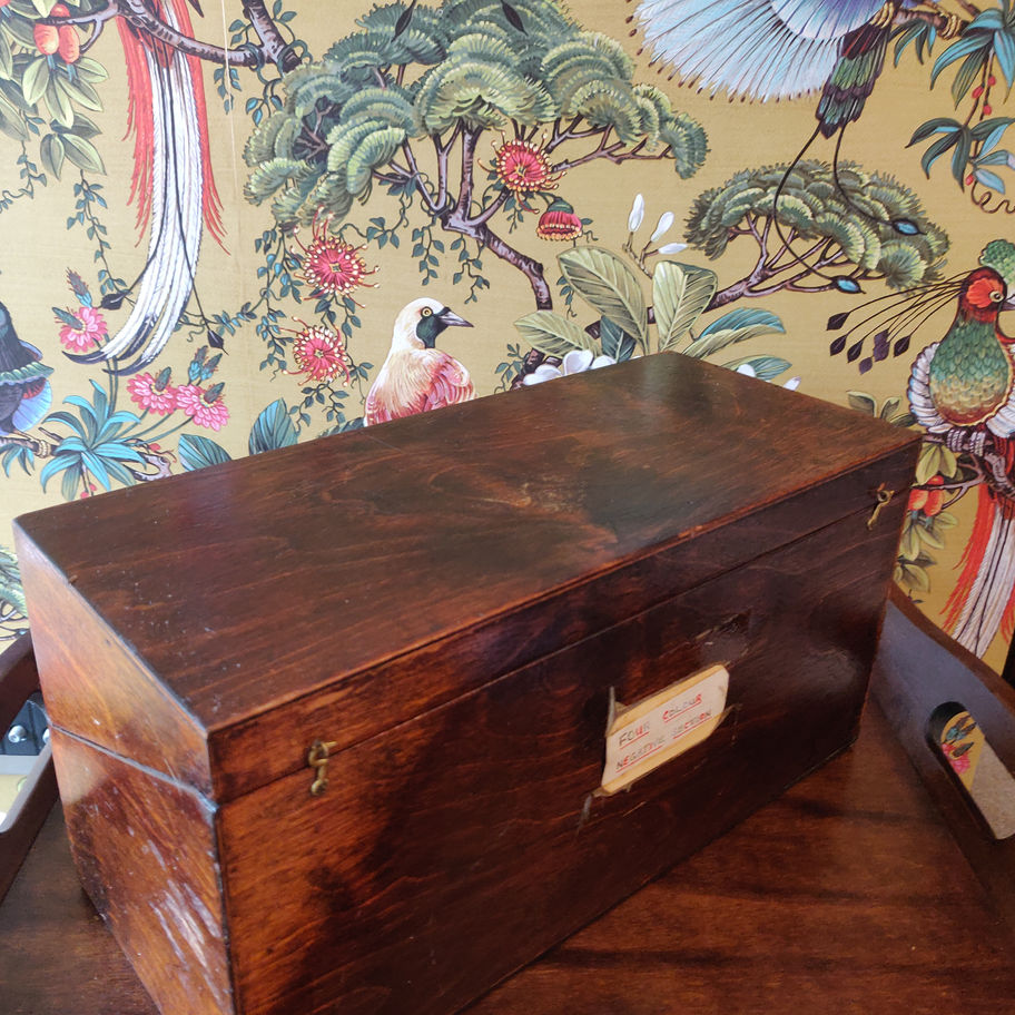 Vintage oak box probably scratch built by photography enthusiast to keep lenses