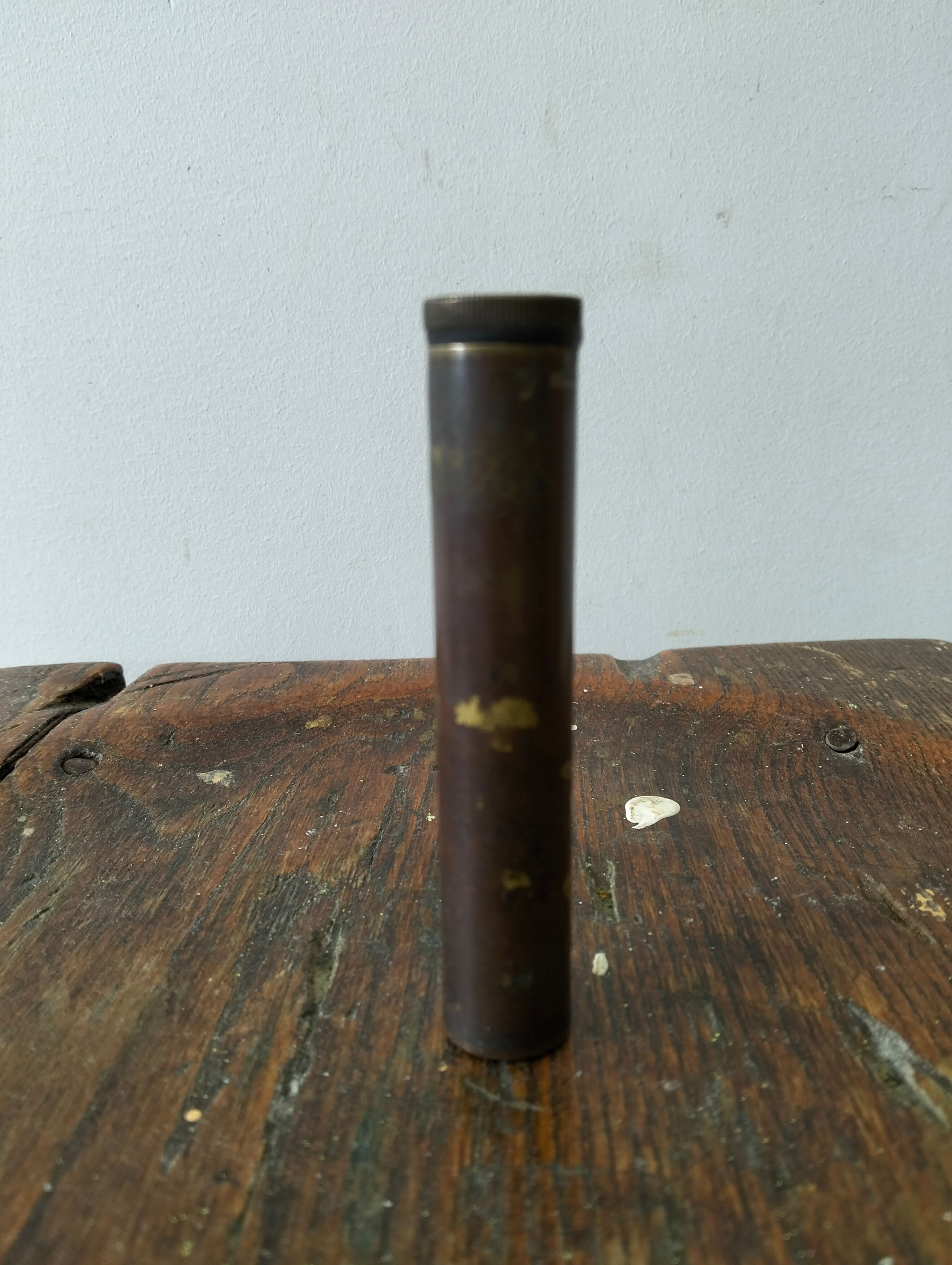 Antique Brass Cylinder Tube with Screw Cap Possible Scientific Apothecary