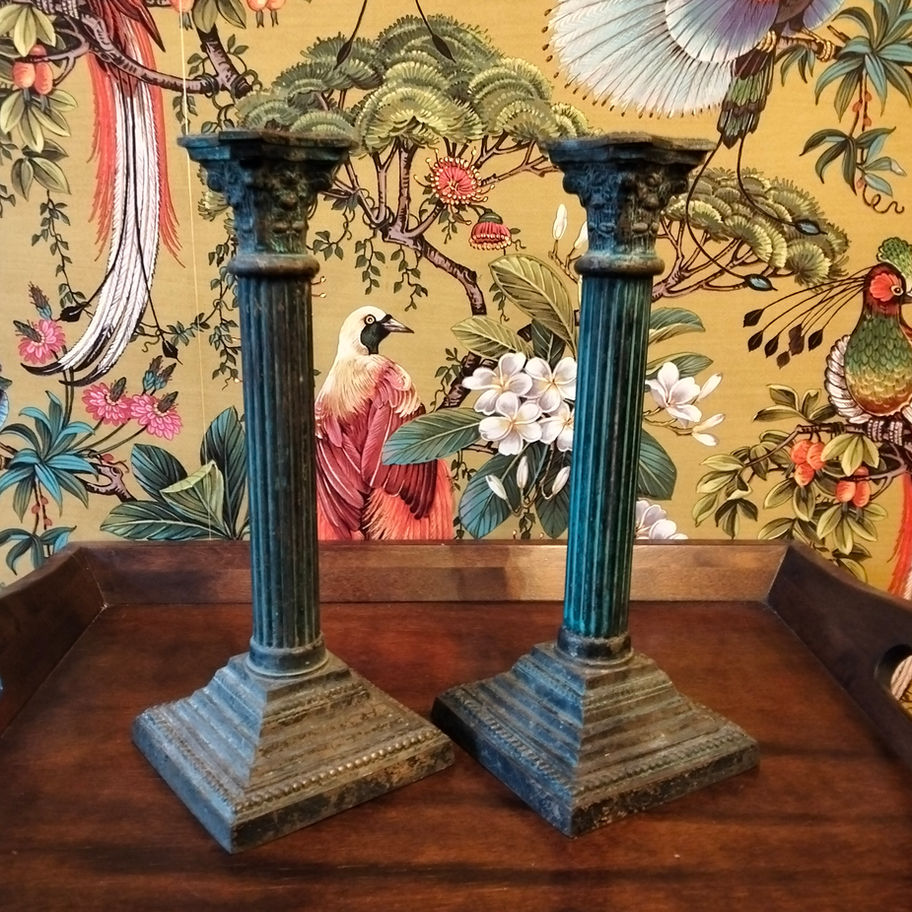 Antique Victorian late 19th or early 20th century Corinthian brass candle sticks