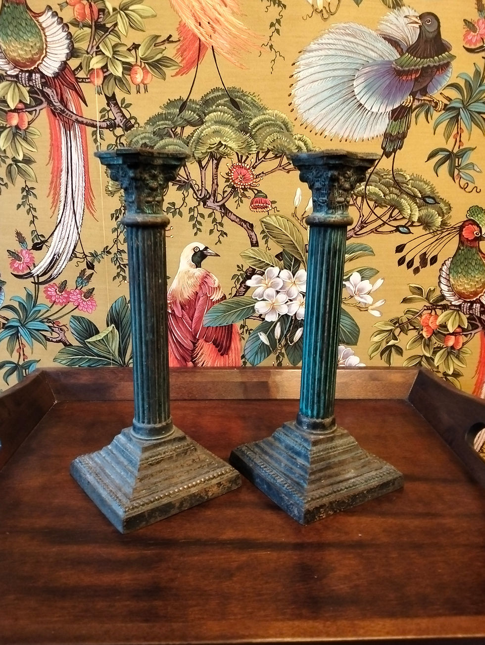 Antique Victorian late 19th or early 20th century Corinthian brass candle sticks