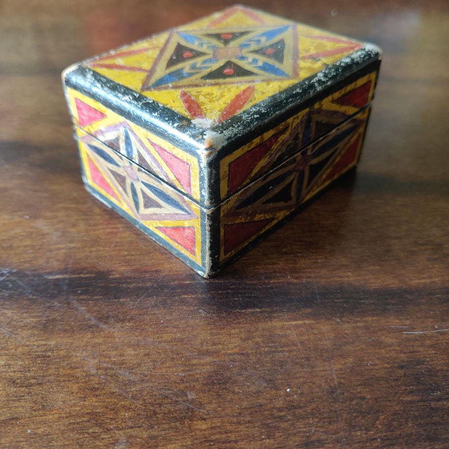 Vintage small hand made and painted pine decorative hinged box