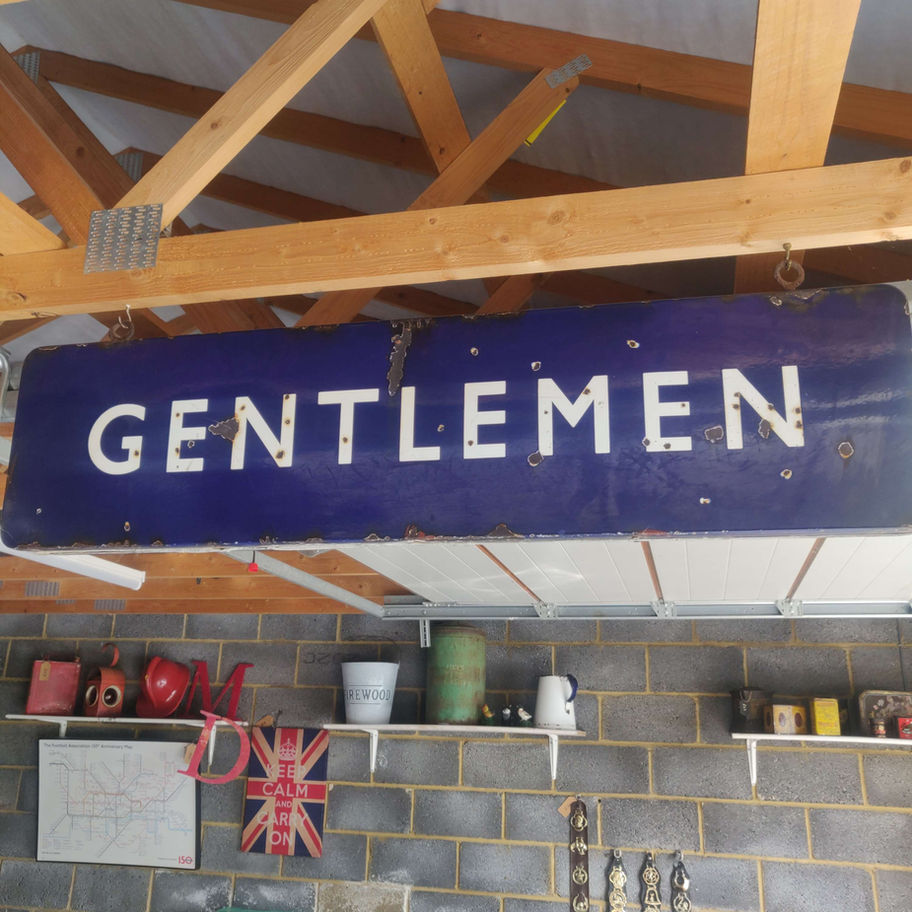 Antique Victorian probably early 1900s blue enamel gentlemen train station sign
