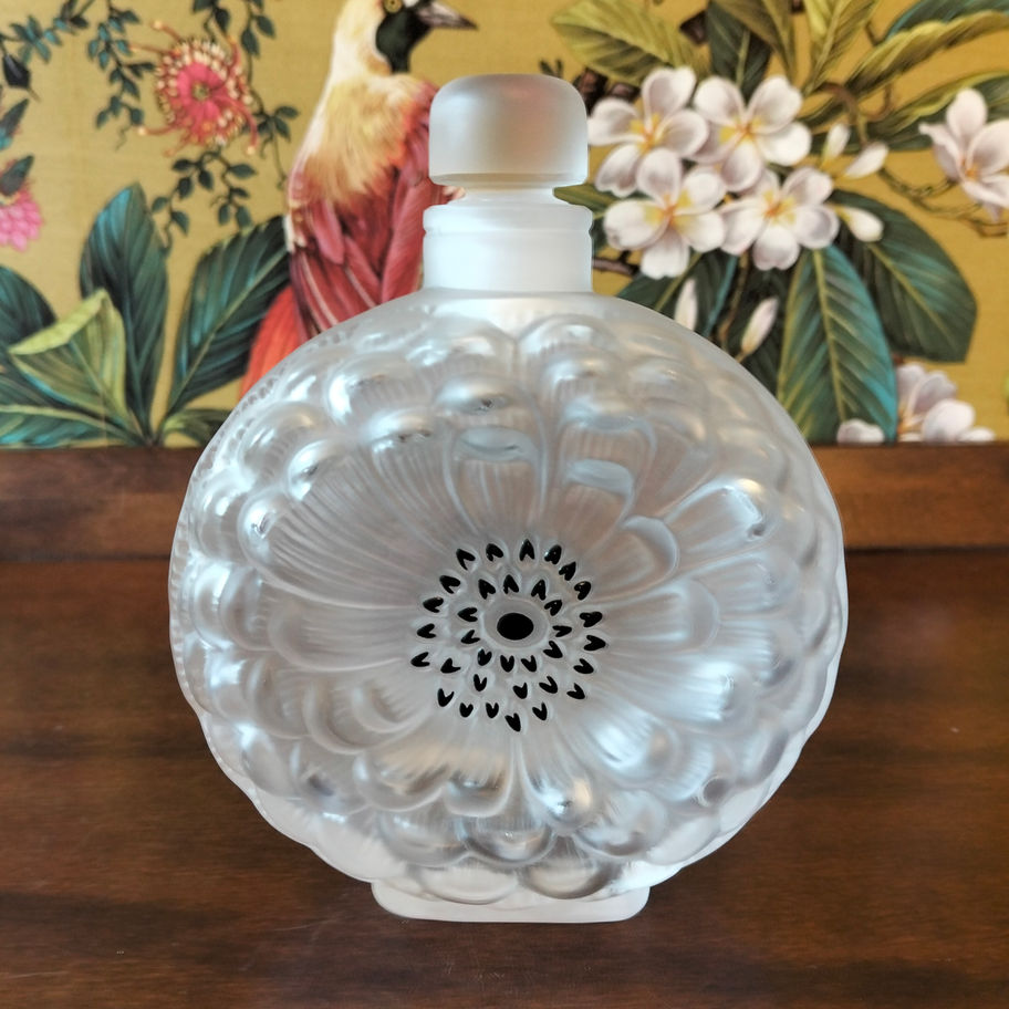 Vintage Lalique France Anémone Frosted Crystal Perfume Bottle signed
